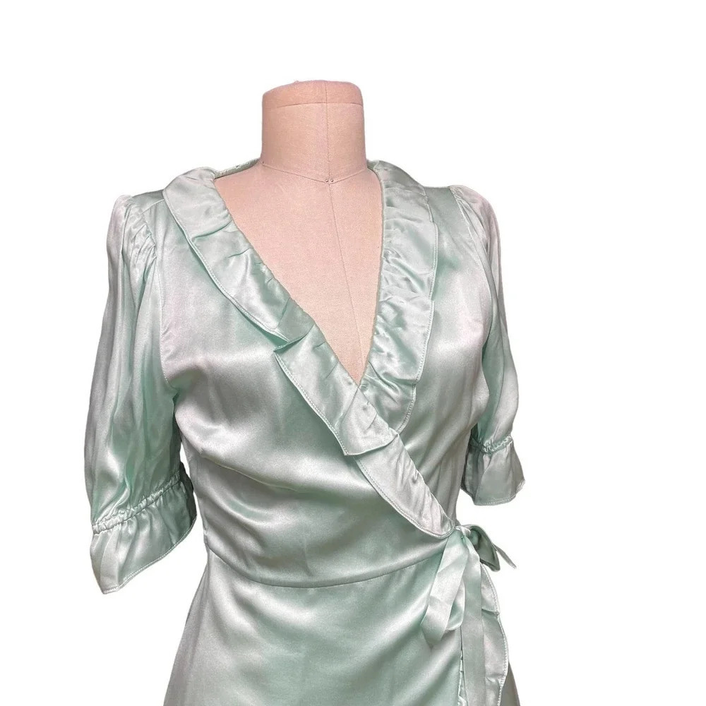 Hill House The Nima Silk Wrap Dress in Mint Size Small - Picture 3 of 12